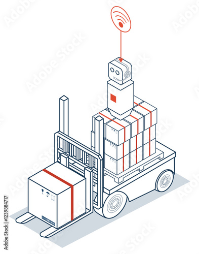 3d Isometric AGV robot, or Automated Guided Vehicle, a driverless robot that moves materials around a facility. vector illustration eps10.
