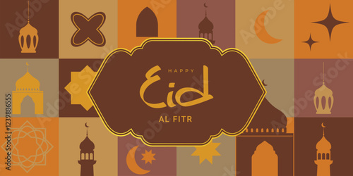 Modern iilustration happy eid al fitr, wallpaper, greeting card, poster, islamic ornament