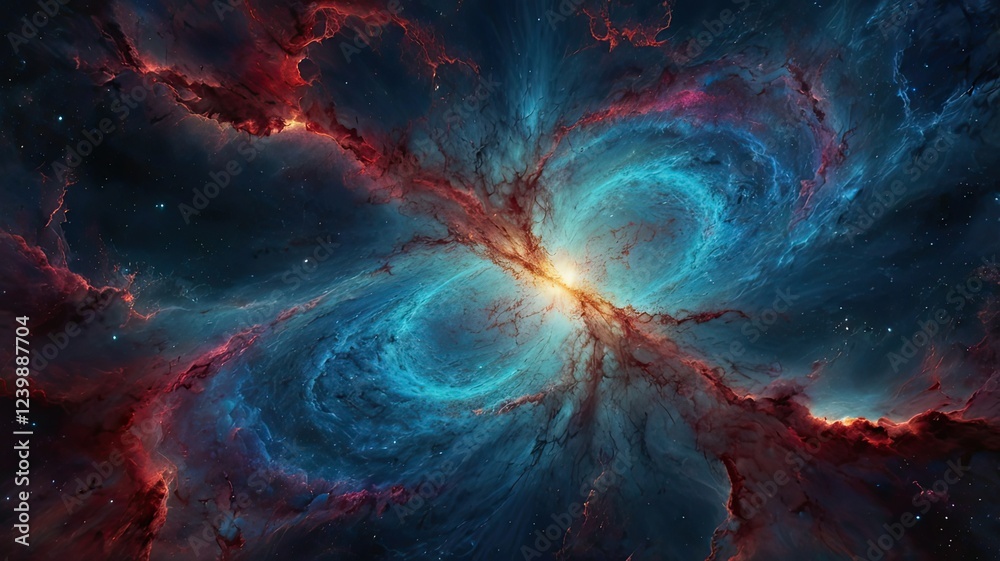 A vibrant nebula in space featuring a striking red and blue star generative ai A vibrant nebula in space featuring a striking red and blue star generative ai