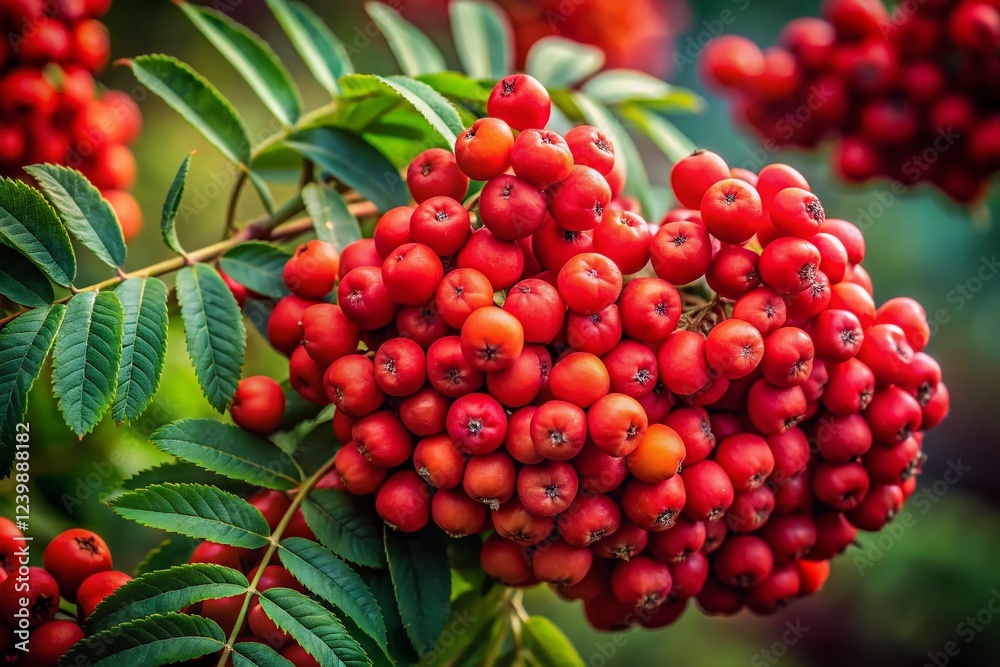 Vibrant Red Rowan Berries Cluster in Nature Vibrant Red Rowan Berries Cluster in Nature