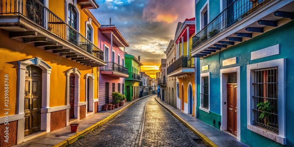 Obraz premium Vibrant Streets of Old San Juan in Silhouette