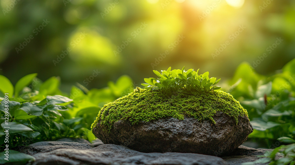 A large moss-covered rock rests serenely in a vibrant green forest, symbolizing stability and timelessness. Modern blurred empty caption space adds a contemporary, minimalist contrast.
A large moss-covered rock rests serenely in a vibrant green forest, symbolizing stability and timelessness. Modern blurred empty caption space adds a contemporary, minimalist contrast.