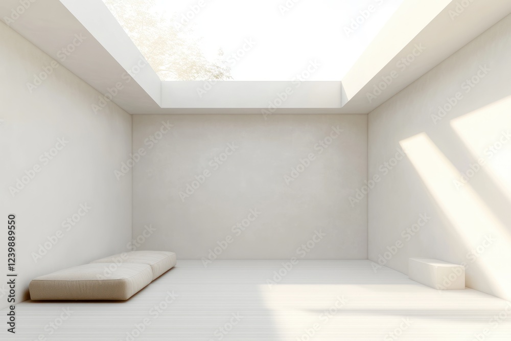 Fototapeta premium Modern minimalistic white room with soft natural light clean lines tranquility spacious interior