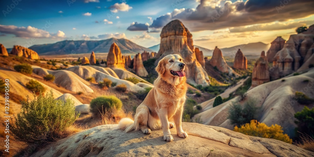 Naklejka premium Vintage Cappadocia Dog: Handsome Canine Exploring Fairy Chimneys