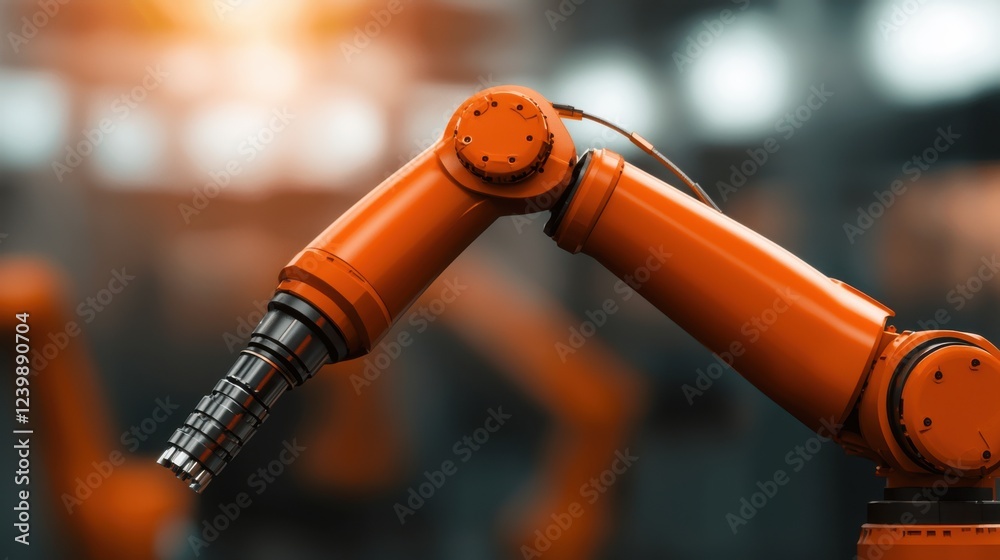 Fototapeta premium Molding industrial concept. Robotic System Assembling Molded Industrial Components in Orange Hue