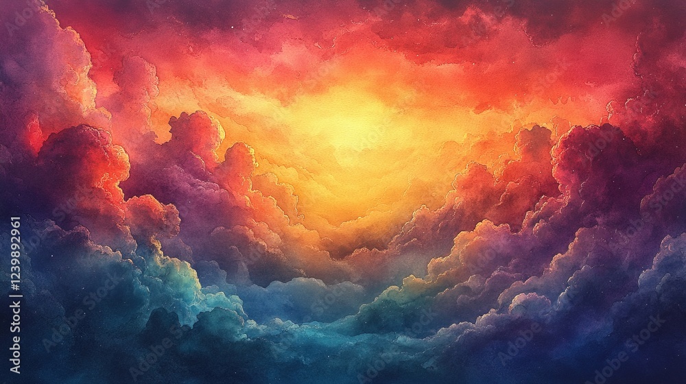 Fototapeta premium Colorful cloudscape at sunset with glowing center