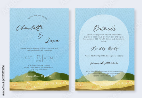 Watercolor Flower Field Wedding Card Set Elegant Nature Scene For Rustic Wedding