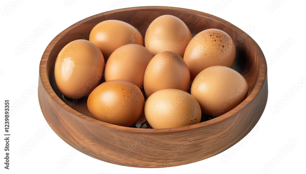 Fresh Raw Eggs in Wooden Dish Isolated on Transparent Background, High-Quality Food Image for Advertisement, Generative AI Fresh Raw Eggs in Wooden Dish Isolated on Transparent Background, High-Quality Food Image for Advertisement, Generative AI