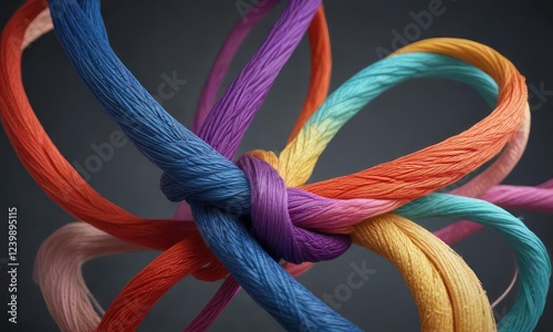 Colorful threads intertwined with a subtle, tonal gradient effect, fabric gradients, gradual shift