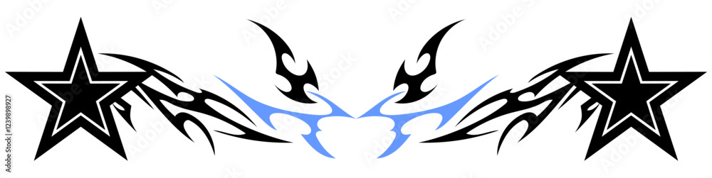 Star Shape with Neo tribal y2k gothic style tattoo Cyber sigilism spikes and sparks for streetwear print designs, spiky y2k aesthetic vector set Star Shape with Neo tribal y2k gothic style tattoo Cyber sigilism spikes and sparks for streetwear print designs, spiky y2k aesthetic vector set