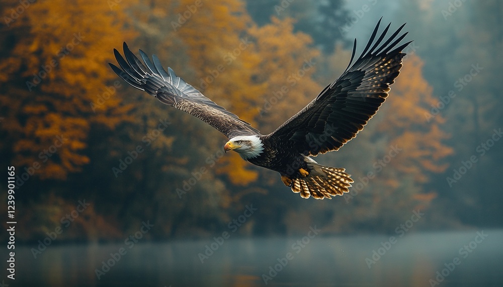 custom made wallpaper toronto digitalEagle soars over misty autumn lake with forest backdrop