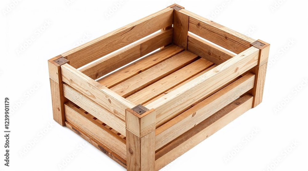 Empty wooden crate isolated on white background representing storage and simplicity Empty wooden crate isolated on white background representing storage and simplicity