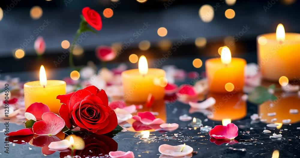 Slow-Motion Petals Falling on a Reflective Surface