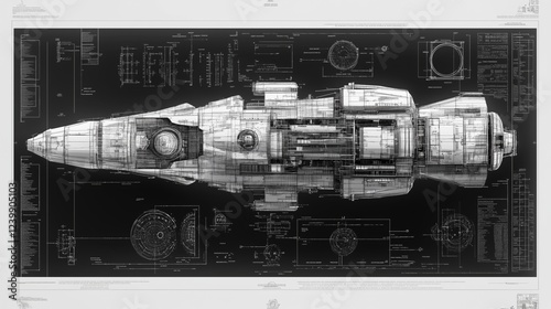 Fototapeta Naklejka Na Ścianę i Meble -  Design drawings for sci-fi spacecraft