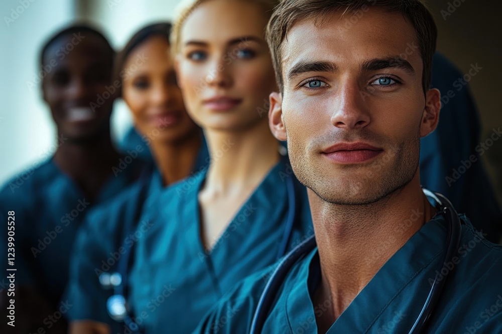 Dedicated African Doctor with Medical Staff in Hospital Setting Dedicated African Doctor with Medical Staff in Hospital Setting