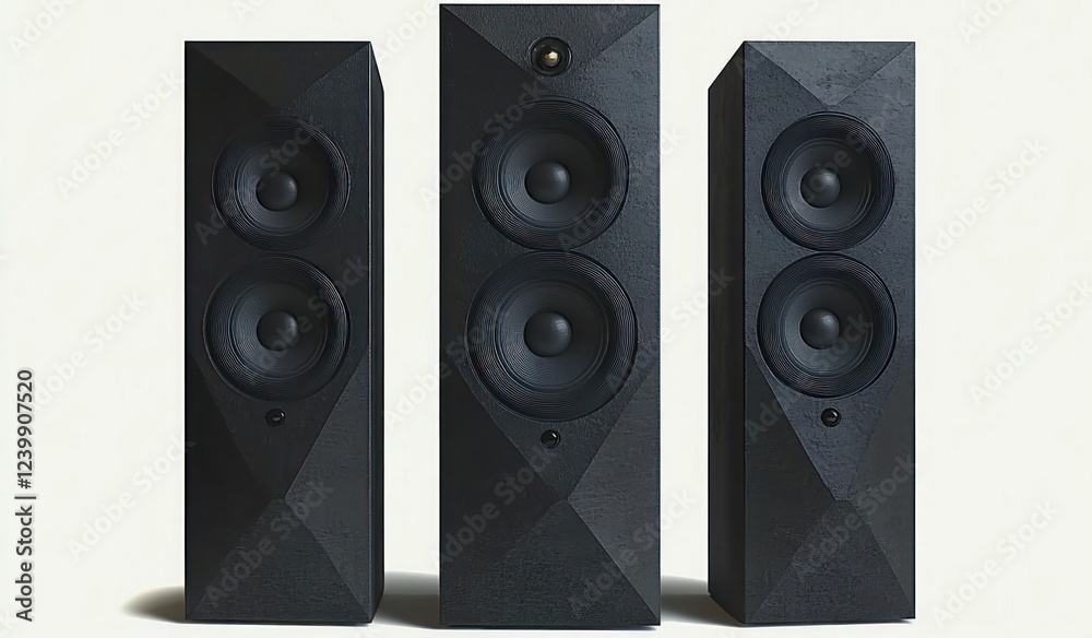 Obraz premium Hyper-Realistic Black Speakers in Dynamic Composition with Dramatic Lighting