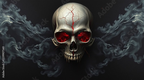 human skull with smoke