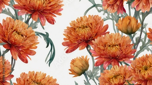 A seamless pattern featuring vibrant orange flowers against a neutral background generative ai