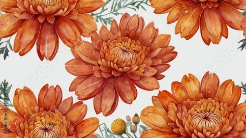 A seamless pattern featuring vibrant orange flowers against a neutral background generative ai