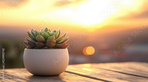 Serene succulent sunset nature photography at an outdoor table