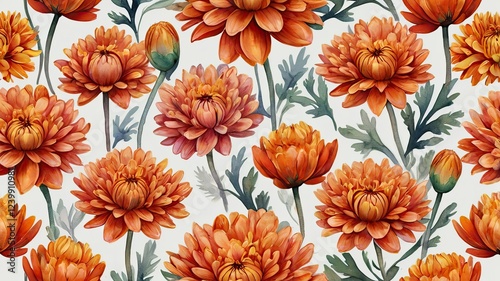 A seamless pattern featuring vibrant orange flowers against a neutral background generative ai