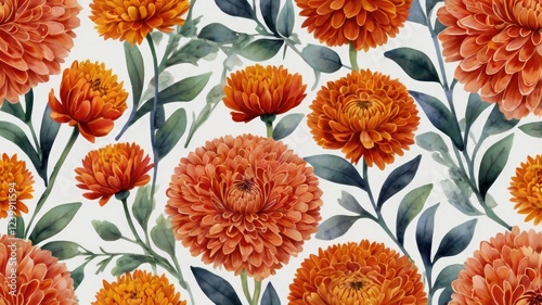 A seamless pattern featuring vibrant orange flowers against a neutral background generative ai