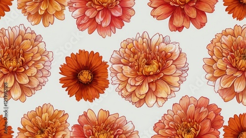 A seamless pattern featuring vibrant orange flowers against a neutral background generative ai