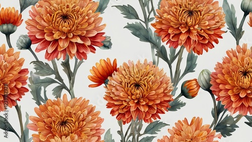 A seamless pattern featuring vibrant orange flowers against a neutral background generative ai