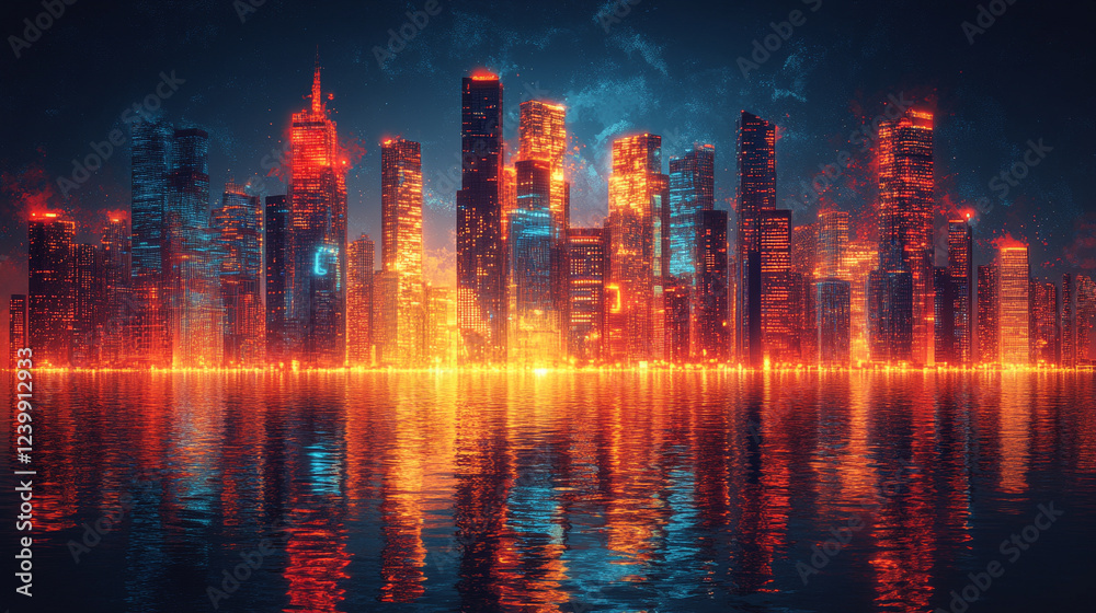 A dynamic digital cityscape teeming with vibrant lights, symbolizing progress, technology, and the future. A modern, abstract representation of innovation amidst a chaotic yet evolving urban environme A dynamic digital cityscape teeming with vibrant lights, symbolizing progress, technology, and the future. A modern, abstract representation of innovation amidst a chaotic yet evolving urban environme