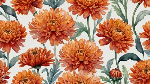 A seamless pattern featuring vibrant orange flowers against a neutral background generative ai