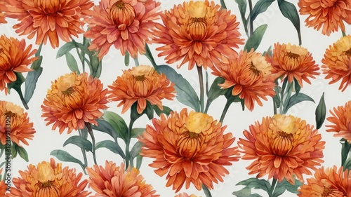 A seamless pattern featuring vibrant orange flowers against a neutral background generative ai