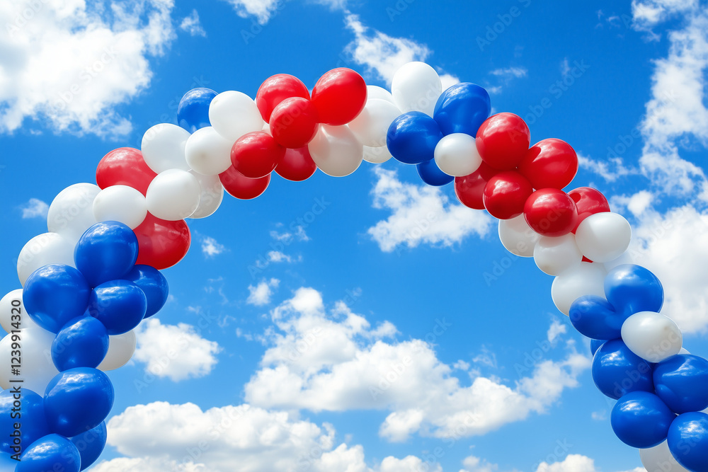 red white and blue balloons in the sky 4th july celebration