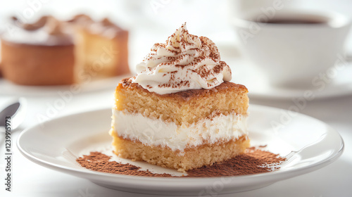 Wallpaper Mural Delicious layered cake with cream and cocoa, served on a plate alongside a warm cup of coffee. Torontodigital.ca