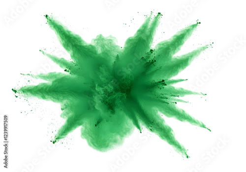 Green Dust explosion on transparent background, Explosion isolated on transparent background