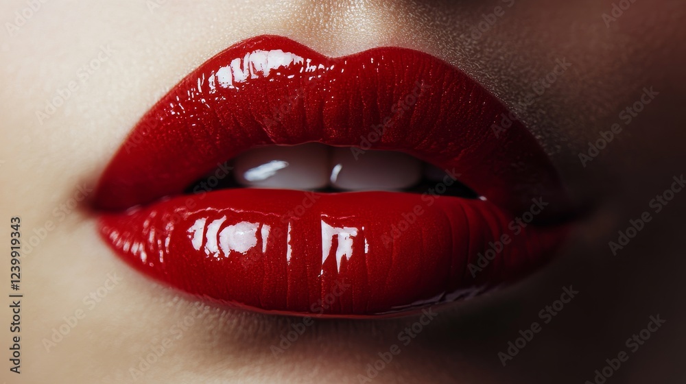 Obraz premium Glossy red lips close-up