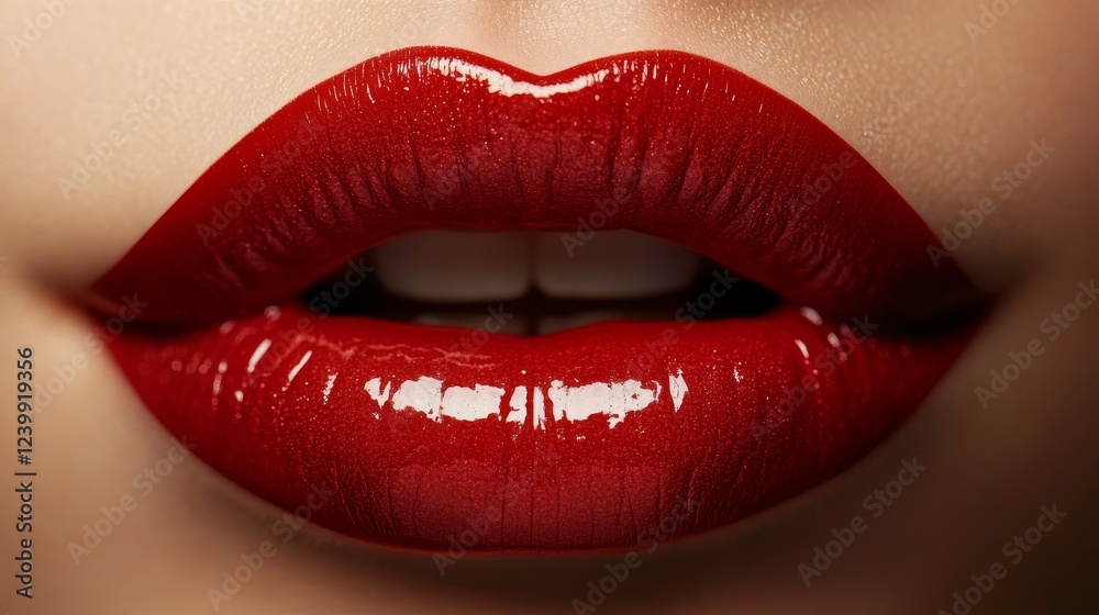 Glossy red lips close-up Glossy red lips close-up