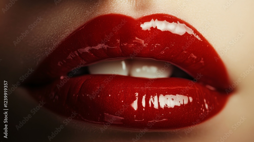 Obraz premium Glossy red lips close-up