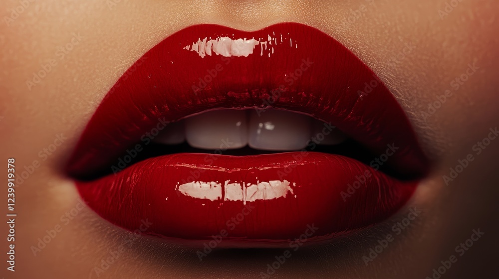 Obraz premium Glossy red lips close-up