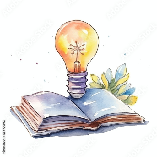 watercolors Book with lighbulb illustration