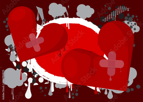 Broken Heart graffiti. Abstract modern street art decoration performed in urban painting style.