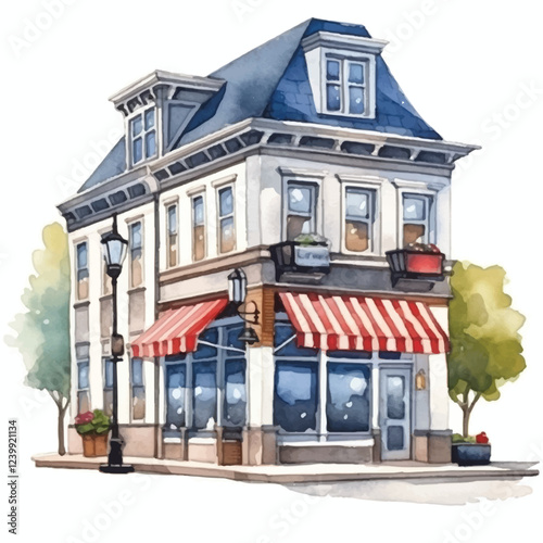 watercolors Burger shop building illustration