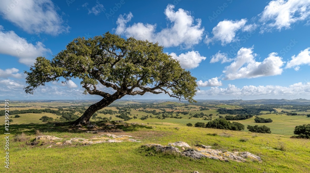 Lone tree on hilltop, scenic valley view, sunny day, pastoral landscape, nature photography Lone tree on hilltop, scenic valley view, sunny day, pastoral landscape, nature photography