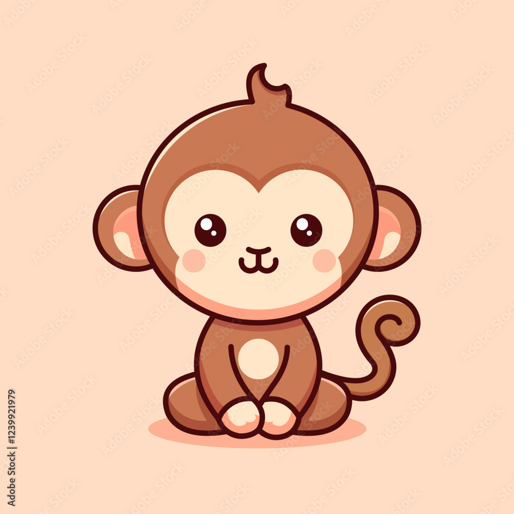 Fototapeta premium cute monkey illustration in simple cartoon style