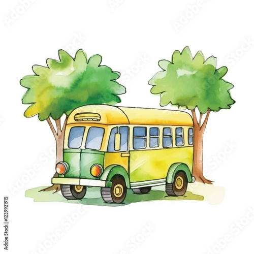 watercolors Bus cartoon icon  illustration