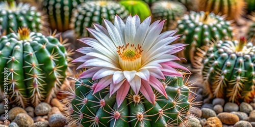 Aerial View of  Echinopsis chiloensis subsp. chiloensis Cactus Colony in Blooming Desert photo