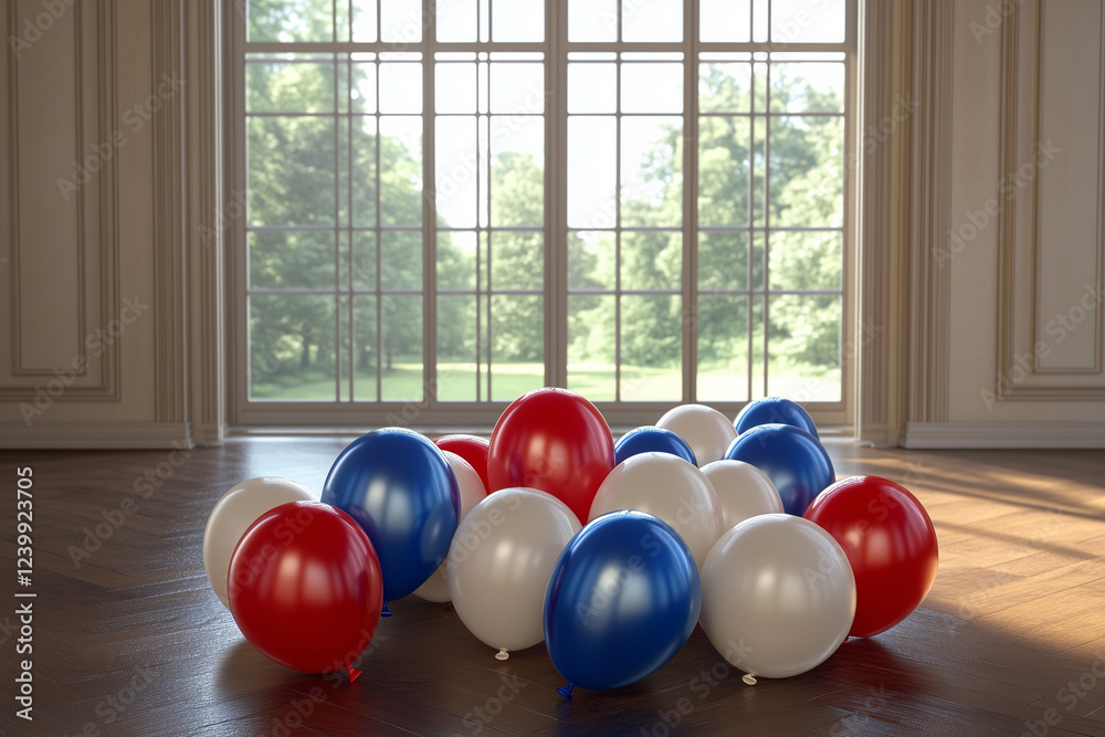 white blue and red ball and balloon 4th july concept