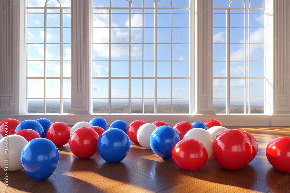 white blue and red ball and balloon 4th july concept