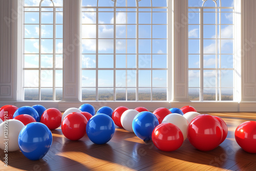 Obraz na płótnie white blue and red ball and balloon 4th july concept w salonie