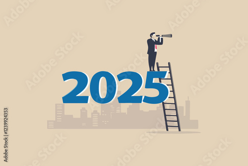 Professional looking toward future possibilities in the year 2025 Year 2025 plan and future vision.