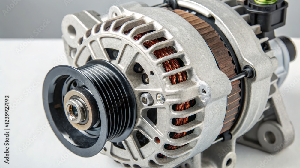 High detail automotive alternator close up showcasing intricate components High detail automotive alternator close up showcasing intricate components
